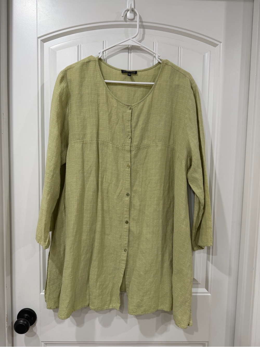 EUC Eileen Fisher Olive-Green Button Front Tunic Linen Blend